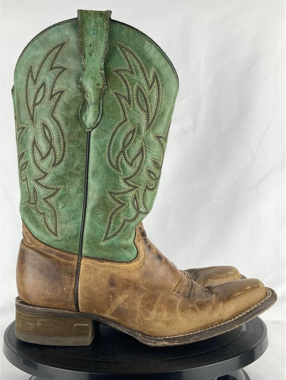 Women’s 6 / Teens 4 Corral Distressed Brown Green Leather Cowboy Boots 6086